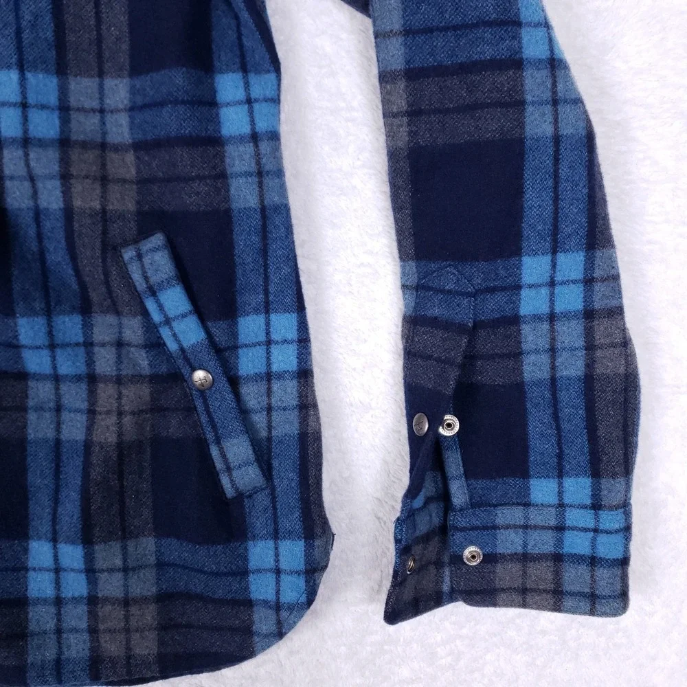 Archive Denim Trade Wool Blend Plaid Shirt‎ Jacket Blue Gray Western Snap M